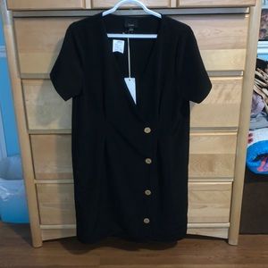 Casual shirt black v line dress